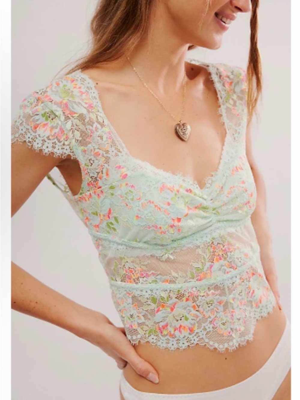 Garden Party Lace Tee by Intimately at Free People in Sprout Combo, Size: Medium